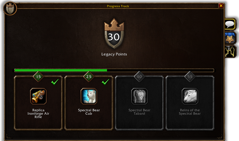 Blizzards Fortschrittsanzeige mit Belohnungen bei mehreren Legacy-Meilensteinen